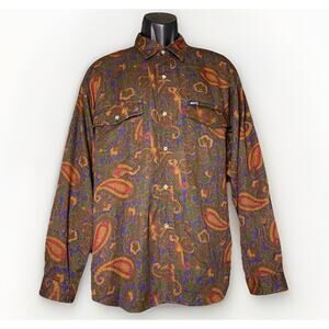 VTG Guess By Marciano Shirt Mens Med Floral Brown Paisley Made USA Button Pocket